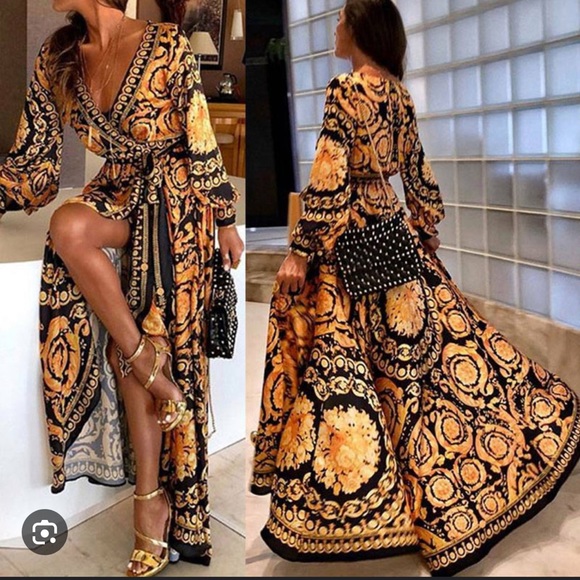 VersaceSTYLE print, couldn’t find exact picture online, Wrap maxi-dress - Picture 3 of 4